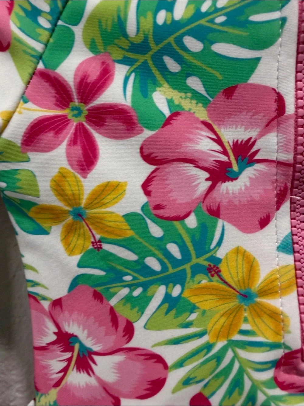 Little Me Pink Green Floral Long Sleeve UPF 50+ One-Piece Zip Snap Swimsuit 18 M